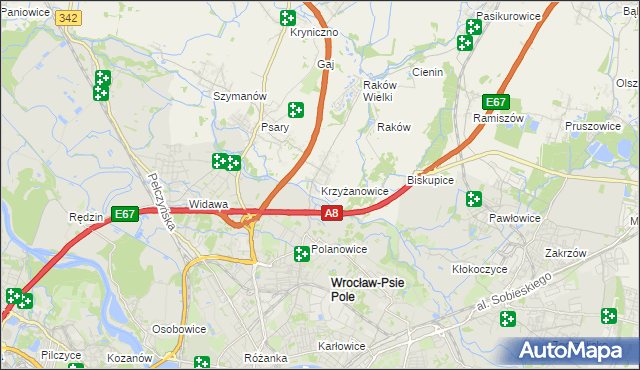 mapa Krzyżanowice gmina Wisznia Mała, Krzyżanowice gmina Wisznia Mała na mapie Targeo