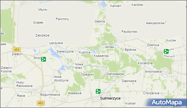 mapa Ksawerów gmina Sulmierzyce, Ksawerów gmina Sulmierzyce na mapie Targeo