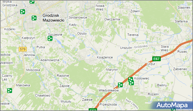 mapa Książenice gmina Grodzisk Mazowiecki, Książenice gmina Grodzisk Mazowiecki na mapie Targeo