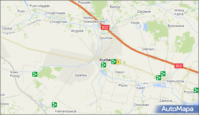 mapa Kurów powiat puławski, Kurów powiat puławski na mapie Targeo