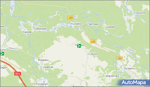 mapa Kurowo gmina Bobolice, Kurowo gmina Bobolice na mapie Targeo