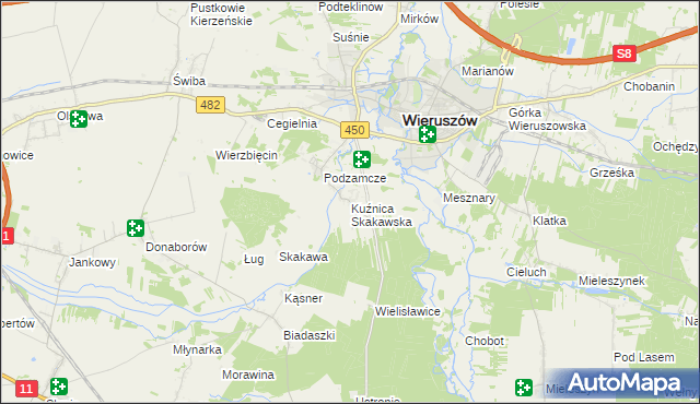 mapa Kuźnica Skakawska, Kuźnica Skakawska na mapie Targeo