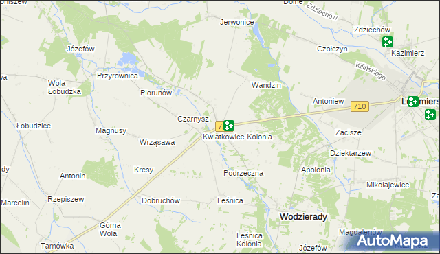mapa Kwiatkowice gmina Wodzierady, Kwiatkowice gmina Wodzierady na mapie Targeo