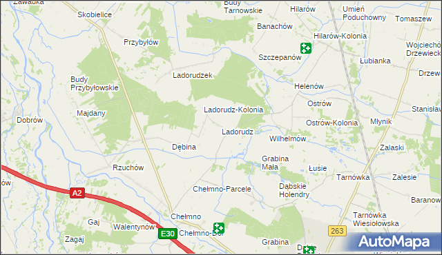 mapa Ladorudz gmina Dąbie, Ladorudz gmina Dąbie na mapie Targeo