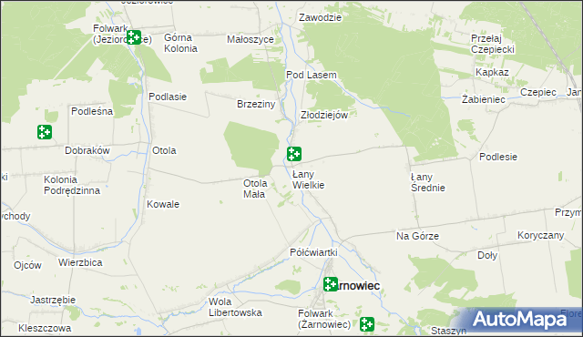 mapa Łany Wielkie gmina Żarnowiec, Łany Wielkie gmina Żarnowiec na mapie Targeo