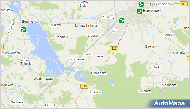 mapa Laski gmina Parczew, Laski gmina Parczew na mapie Targeo