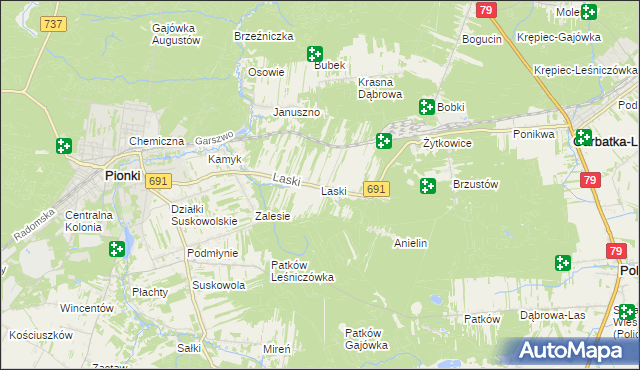 mapa Laski gmina Pionki, Laski gmina Pionki na mapie Targeo