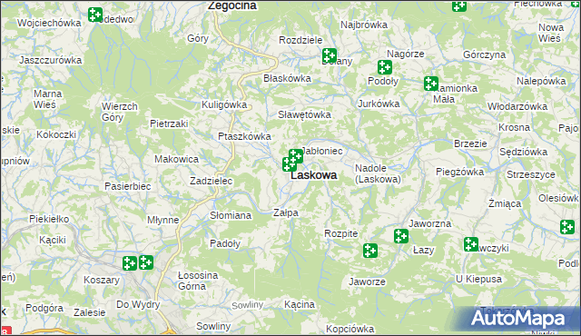 mapa Laskowa powiat limanowski, Laskowa powiat limanowski na mapie Targeo