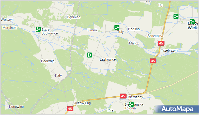 mapa Laskowice gmina Lasowice Wielkie, Laskowice gmina Lasowice Wielkie na mapie Targeo