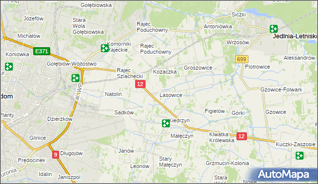 mapa Lasowice gmina Jedlnia-Letnisko, Lasowice gmina Jedlnia-Letnisko na mapie Targeo