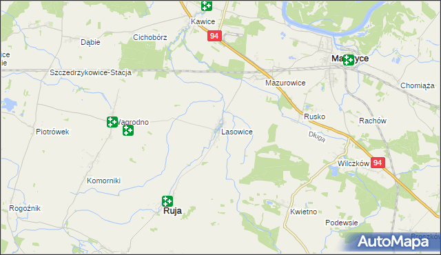 mapa Lasowice gmina Ruja, Lasowice gmina Ruja na mapie Targeo