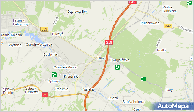 mapa Lasy gmina Kraśnik, Lasy gmina Kraśnik na mapie Targeo