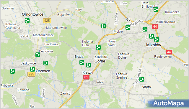mapa Łaziska Górne, Łaziska Górne na mapie Targeo