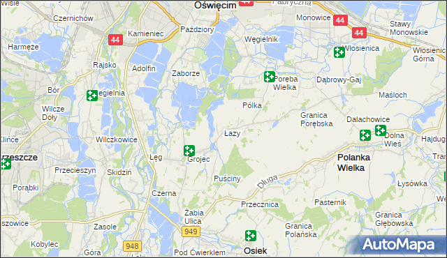 mapa Łazy gmina Oświęcim, Łazy gmina Oświęcim na mapie Targeo