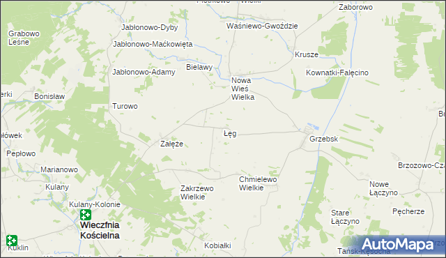 mapa Łęg gmina Wieczfnia Kościelna, Łęg gmina Wieczfnia Kościelna na mapie Targeo