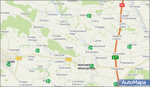 mapa Lesieniec gmina Iwanowice, Lesieniec gmina Iwanowice na mapie Targeo