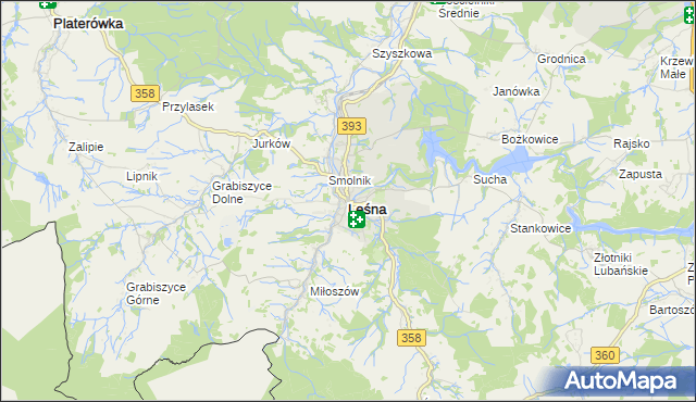 mapa Leśna powiat lubański, Leśna powiat lubański na mapie Targeo