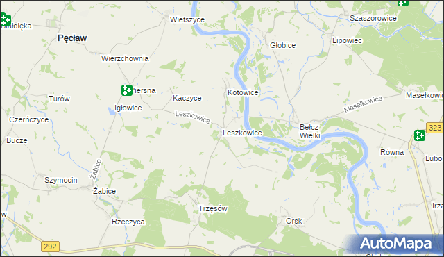 mapa Leszkowice gmina Pęcław, Leszkowice gmina Pęcław na mapie Targeo