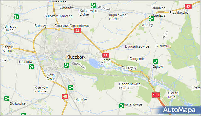 mapa Ligota Górna gmina Kluczbork, Ligota Górna gmina Kluczbork na mapie Targeo