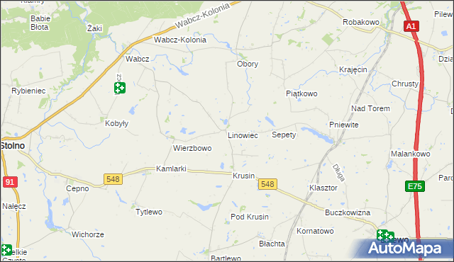 mapa Linowiec gmina Lisewo, Linowiec gmina Lisewo na mapie Targeo