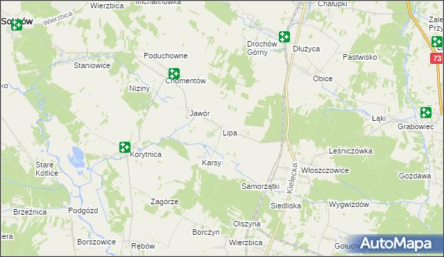 mapa Lipa gmina Sobków, Lipa gmina Sobków na mapie Targeo