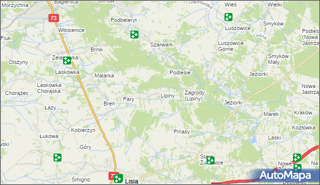 mapa Lipiny gmina Dąbrowa Tarnowska, Lipiny gmina Dąbrowa Tarnowska na mapie Targeo