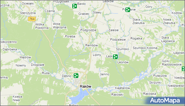 mapa Lipiny gmina Raków, Lipiny gmina Raków na mapie Targeo