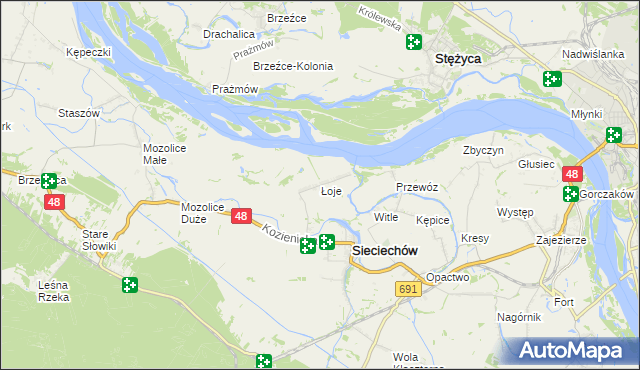 mapa Łoje gmina Sieciechów, Łoje gmina Sieciechów na mapie Targeo