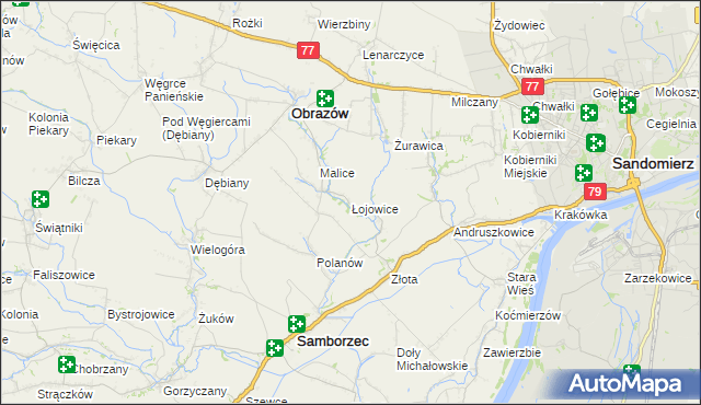 mapa Łojowice gmina Samborzec, Łojowice gmina Samborzec na mapie Targeo
