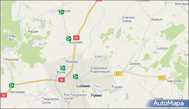 mapa Losy gmina Lubawa, Losy gmina Lubawa na mapie Targeo