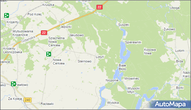 mapa Lotyń gmina Chojnice, Lotyń gmina Chojnice na mapie Targeo