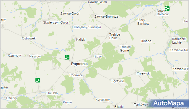 mapa Łozy gmina Paprotnia, Łozy gmina Paprotnia na mapie Targeo