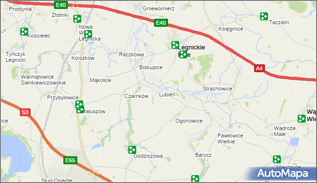 mapa Lubień gmina Legnickie Pole, Lubień gmina Legnickie Pole na mapie Targeo