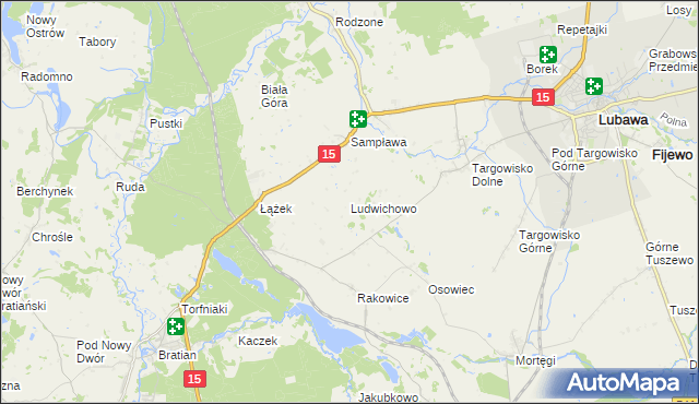 mapa Ludwichowo gmina Lubawa, Ludwichowo gmina Lubawa na mapie Targeo