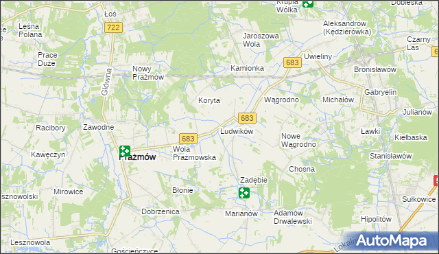 mapa Ludwików gmina Prażmów, Ludwików gmina Prażmów na mapie Targeo
