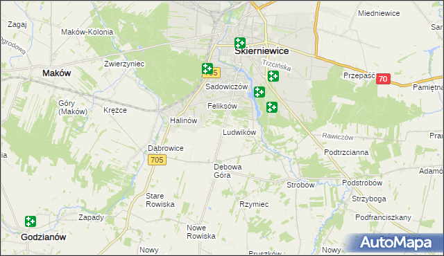 mapa Ludwików gmina Skierniewice, Ludwików gmina Skierniewice na mapie Targeo