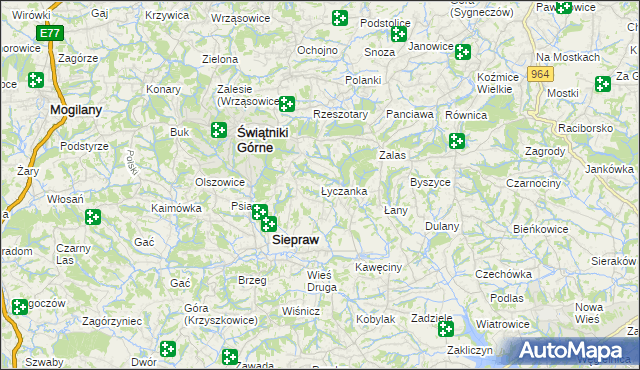 mapa Łyczanka gmina Siepraw, Łyczanka gmina Siepraw na mapie Targeo