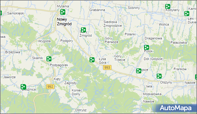 mapa Łysa Góra gmina Nowy Żmigród, Łysa Góra gmina Nowy Żmigród na mapie Targeo