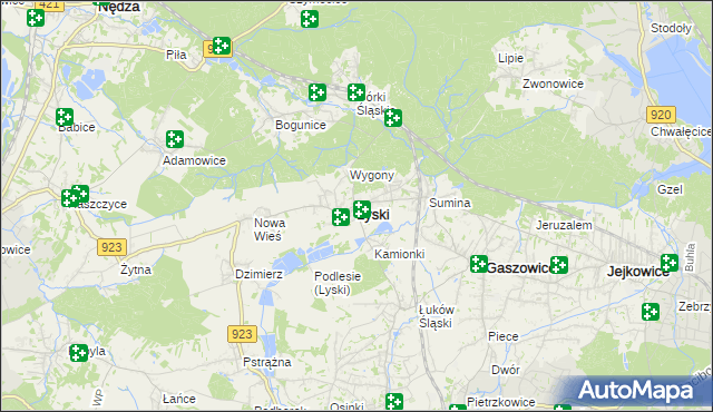 mapa Lyski powiat rybnicki, Lyski powiat rybnicki na mapie Targeo