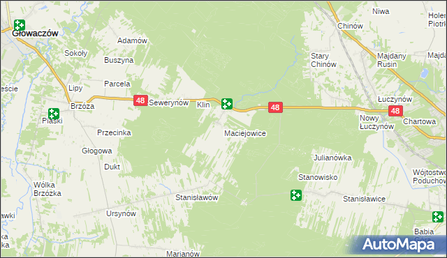 mapa Maciejowice gmina Głowaczów, Maciejowice gmina Głowaczów na mapie Targeo