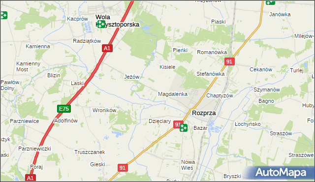 mapa Magdalenka gmina Rozprza, Magdalenka gmina Rozprza na mapie Targeo