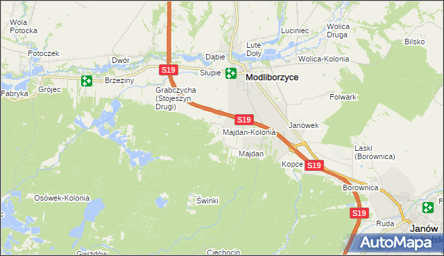 mapa Majdan-Kolonia, Majdan-Kolonia na mapie Targeo