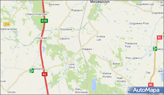 mapa Majewo gmina Morzeszczyn, Majewo gmina Morzeszczyn na mapie Targeo