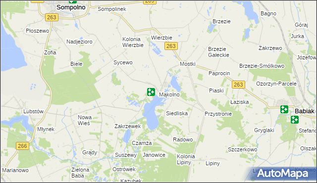 mapa Mąkolno gmina Sompolno, Mąkolno gmina Sompolno na mapie Targeo