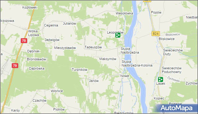 mapa Maksymów gmina Tarłów, Maksymów gmina Tarłów na mapie Targeo