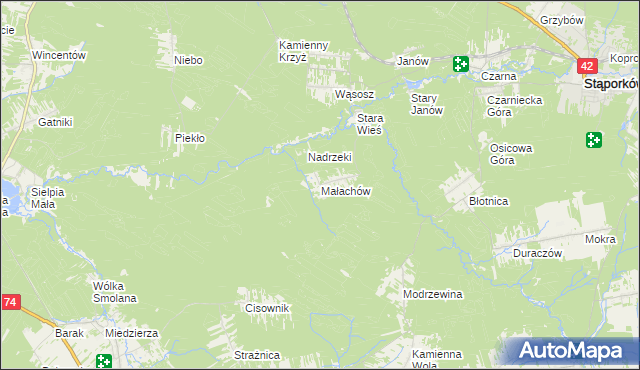 mapa Małachów gmina Końskie, Małachów gmina Końskie na mapie Targeo