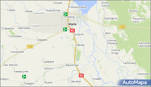 mapa Małków gmina Warta, Małków gmina Warta na mapie Targeo