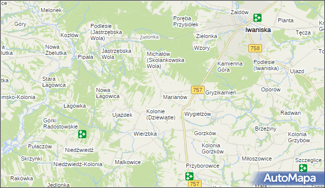 mapa Marianów gmina Iwaniska, Marianów gmina Iwaniska na mapie Targeo
