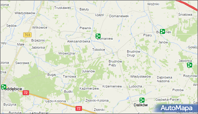 mapa Marysin gmina Dalików, Marysin gmina Dalików na mapie Targeo