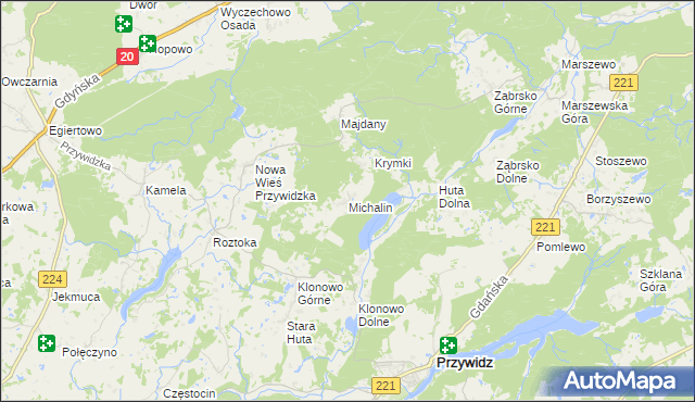 mapa Michalin gmina Przywidz, Michalin gmina Przywidz na mapie Targeo